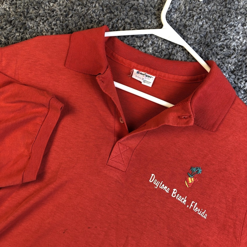 Vintage Stedman Shirt Mens Large Red Daytona Beach Florida Polo Souvenir USA
